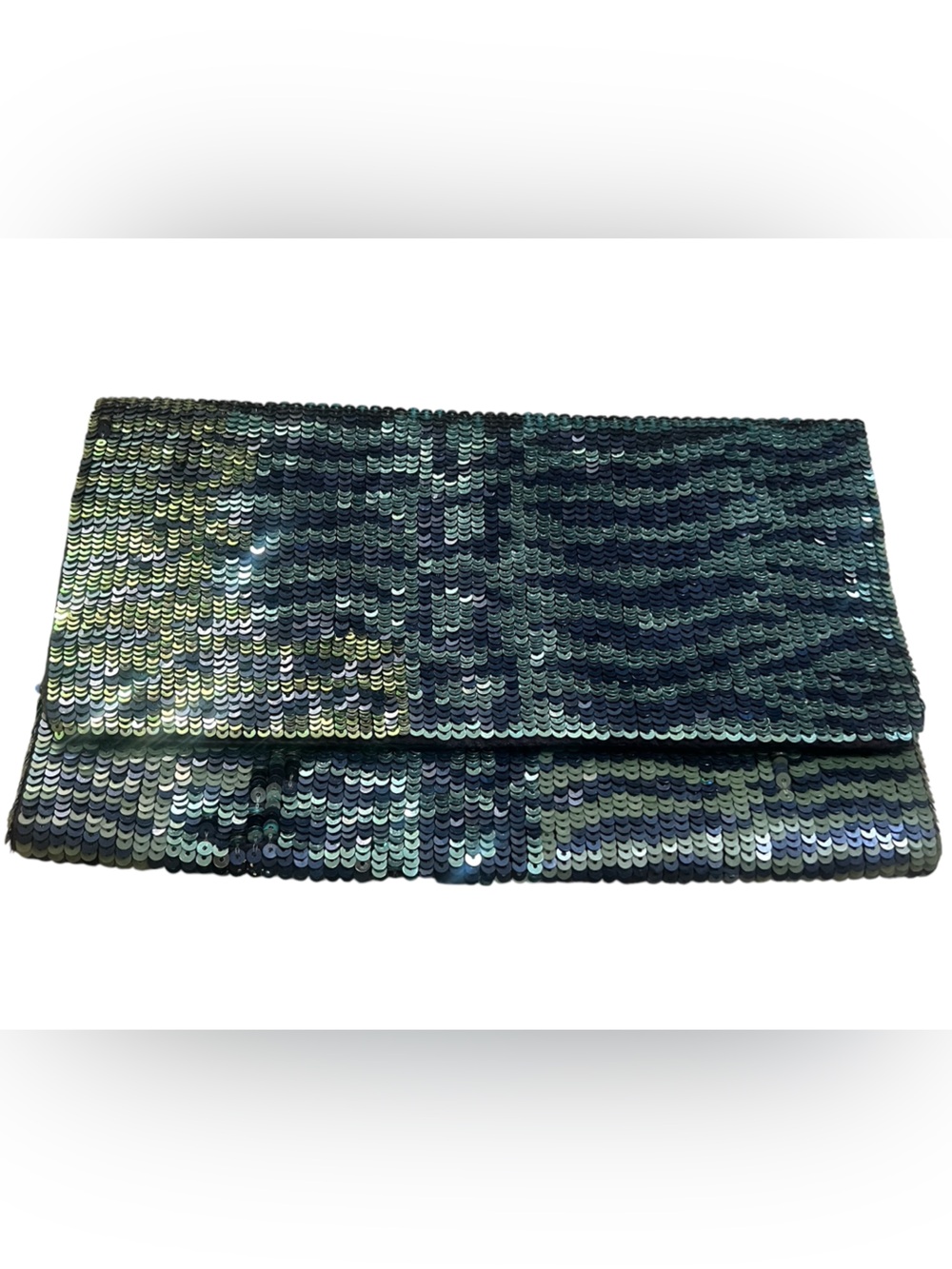 Roberta Freymann teal green black sequins fold over clutch bag